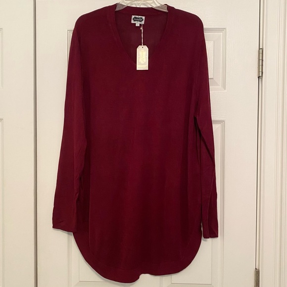 NWT Mud Pie Lawton Sweater Tunic Burgundy L - Picture 2 of 11